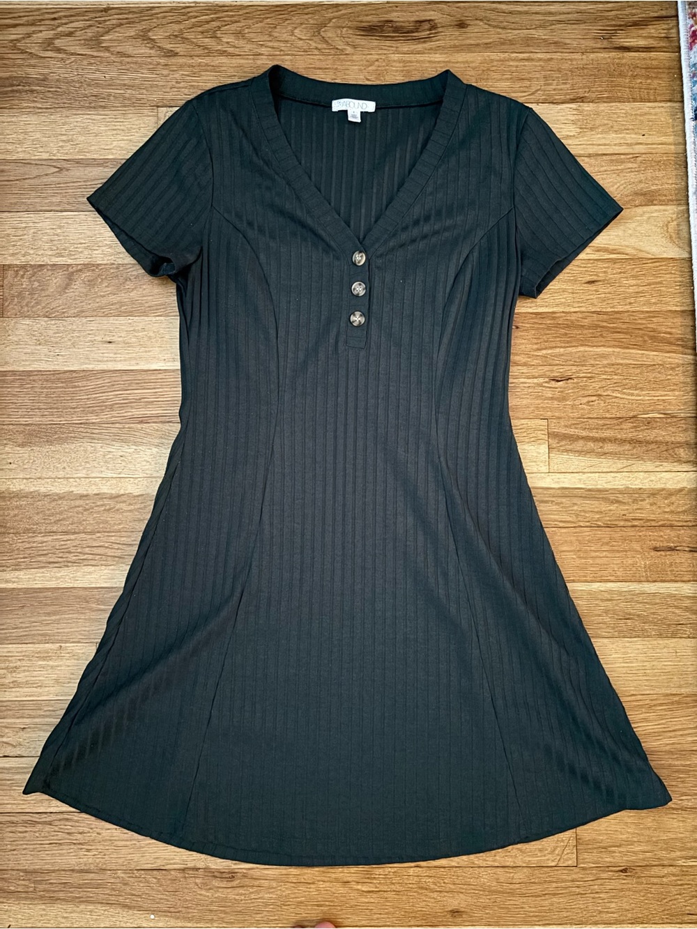 Abound Green Ribbed V-Neck Short Sleeve Mini Dress with Button Accents